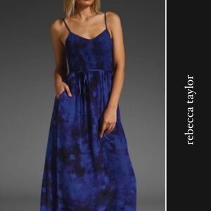 Rebecca Taylor Tie Dye Silk Smocked Cami Maxi Dress in Blue • XS